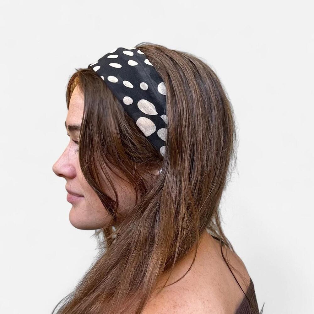 Black polka dot tie headband
